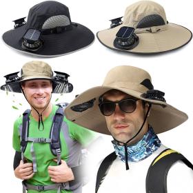 Chapeau de soleil à large bord avec double ventilateur – قبعة للحماية من الشمس مع مروحات