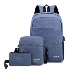 Sac à dos homme avec sac bandoulière et trousse 3en1 bleu 2755-8 – محفظة ظهر رجالية 3 قطع أزرق