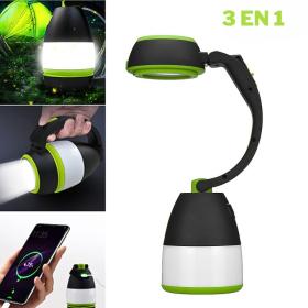 Lampe de poche 3 en 1 , bureau et camping 180 réglable , 3 modes, rechargeable  avec fonction batterie externe
