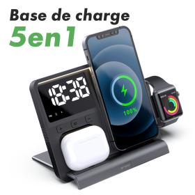 Chargeur sans fil 5 en 1 et station de charge ultra rapide avec Réveil integré